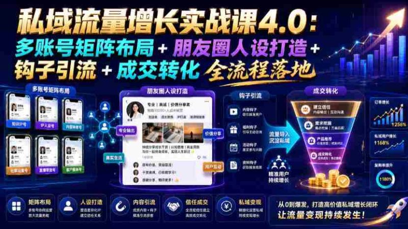私域流量增长实战课4.0:多账号矩阵布局+朋友圈人设打造+钩子引流+成交转化全流程落地-湘创网
