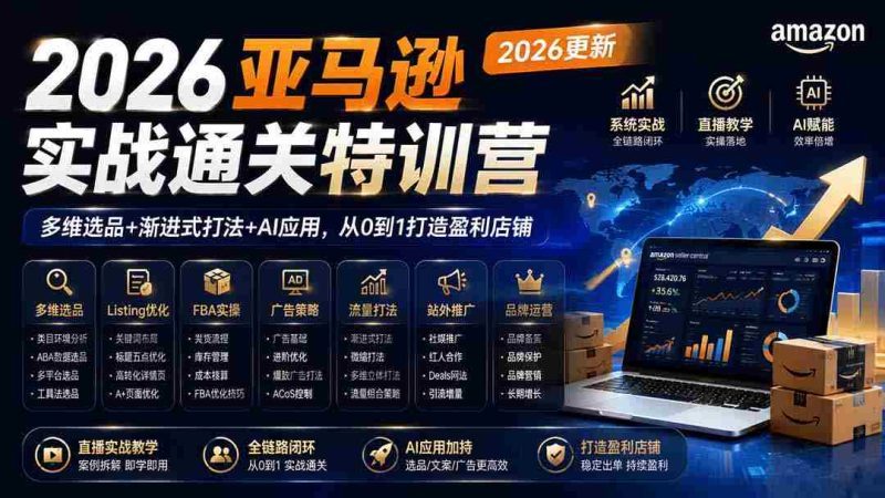 （19768期）2026亚马逊实战通关特训营-2026更新，多维选品+渐进式打法+AI应用，从0到1打造盈利店铺-湘创网