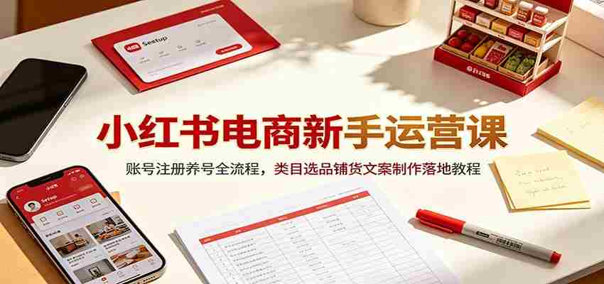 小红书电商新手运营课：账号注册养号全流程，类目选品铺货文案制作落地教程-湘创网