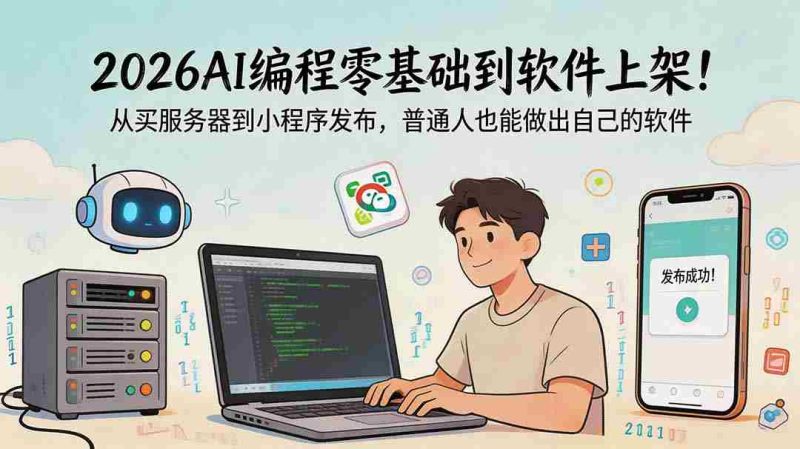 (18905期)2026AI编程零基础到软件上架!从买服务器到小程序发布,普通人也能做出自己的软件-湘创网