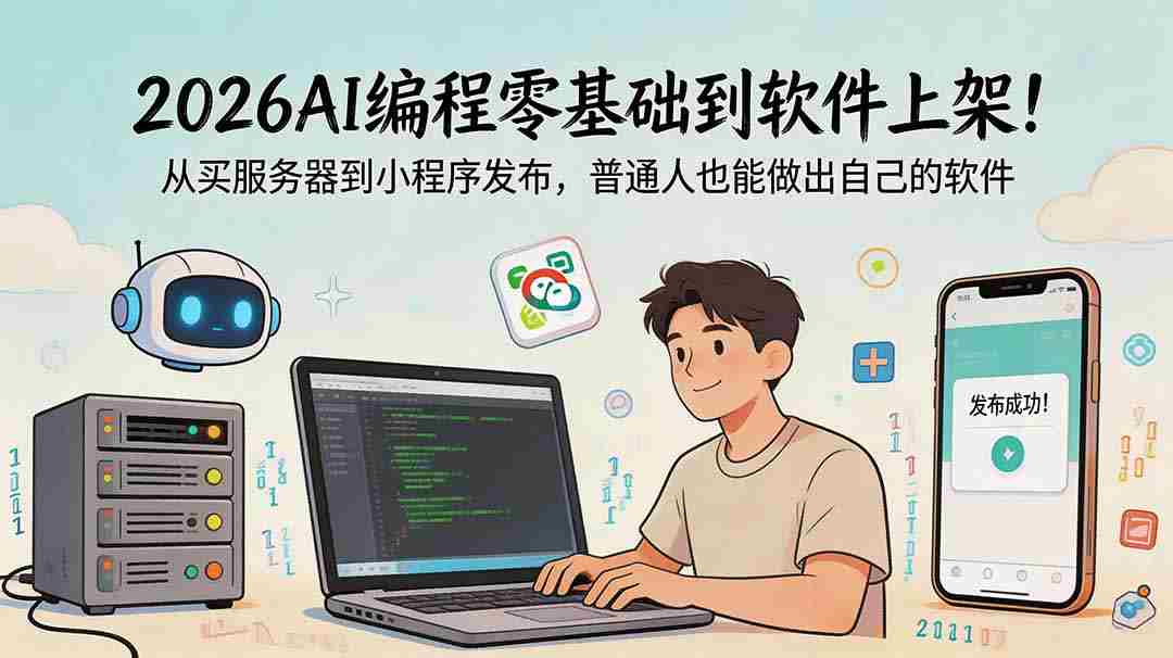 （18905期）2026AI编程零基础到软件上架！从买服务器到小程序发布，普通人也能做出自己的软件-湘创网