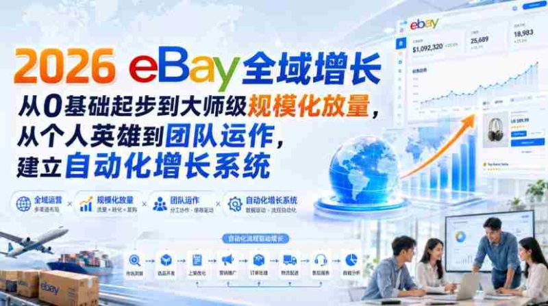 2026 eBay全域增长,从0基础起步到大师级规模化放量,从个人英雄到团队运作,建立自动化增长系统-湘创网