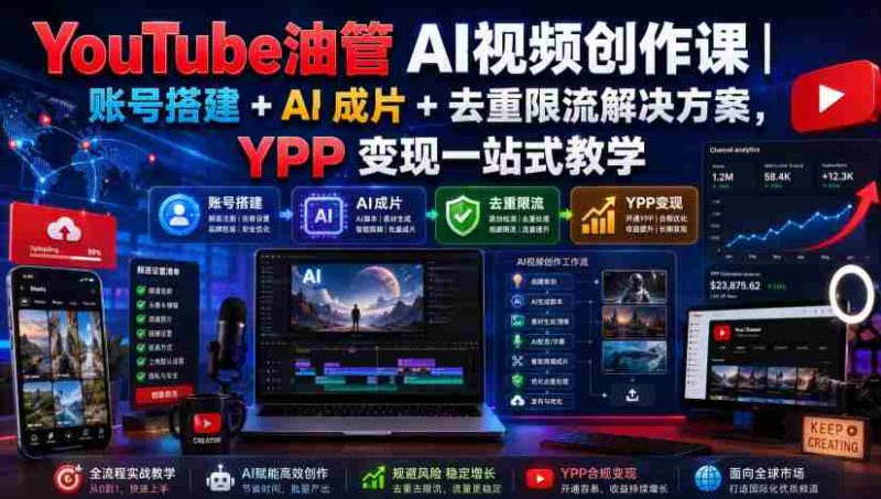 YouTube油管AI视频创作课|账号搭建+AI成片+去重限流解决方案,YPP变现一站式教学-湘创网
