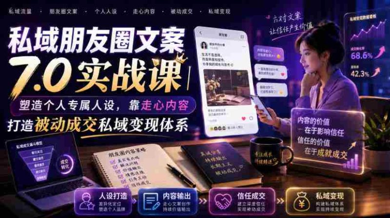 私域朋友圈文案7.0实战课|塑造个人专属人设,靠走心内容打造被动成交私域变现体系-湘创网