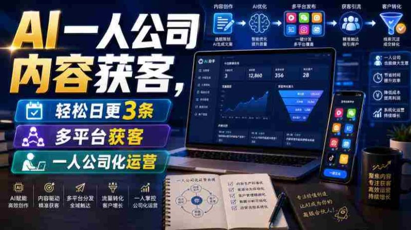 AI一人公司内容获客,轻松日更3条,多平台获客,一人公司化运营(更新)-湘创网