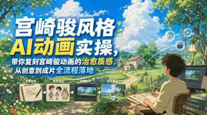 宫崎骏风格AI动画实操,带你复刻宫崎骏动画的治愈质感,从创意到成片全流程落地-湘创网