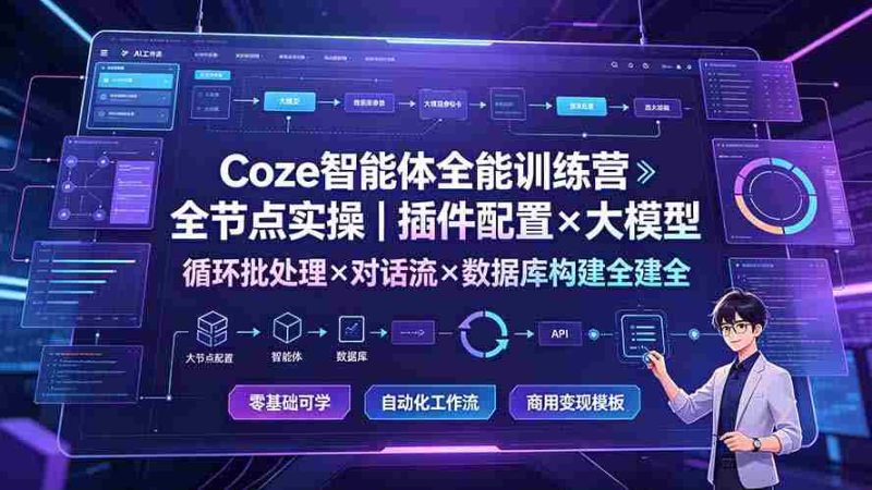 （19324期）Coze智能体全能训练营：全节点实操｜插件配置×大模型×循环批处理×对话流×数据库构建全教学-湘创网