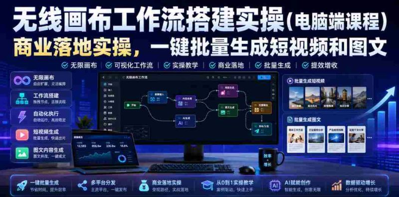 无线画布工作流搭建实操(电脑端课程),商业落地实操,一键批量生成短视频和图文-湘创网