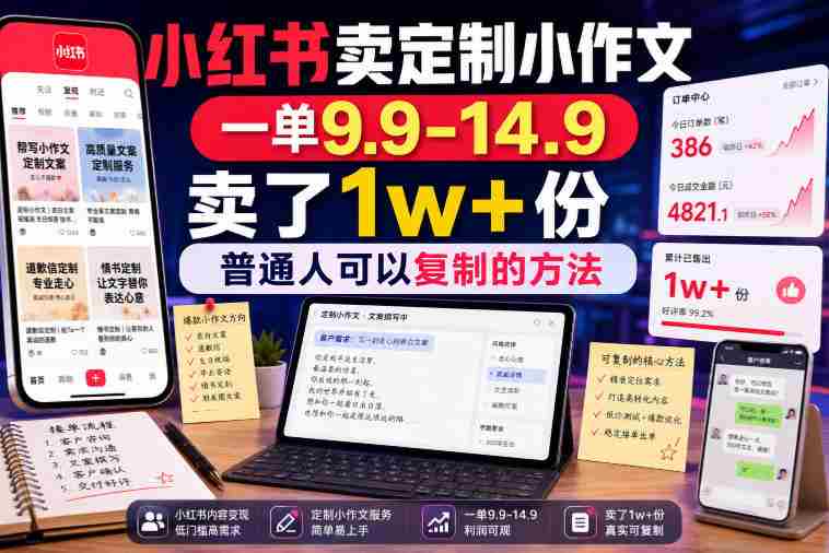 小红书卖定制小作文,一单9.9-14.9,卖了1w+份,普通人可以复制的方法-湘创网