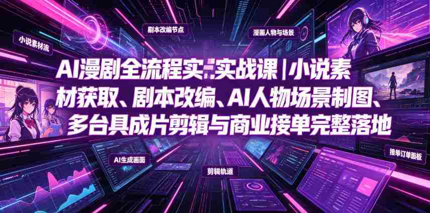 AI漫剧全流程实战课|小说素材获取、剧本改编、AI人物场景制图、多工具成片剪辑、平台付费变现与商业接单完整落地