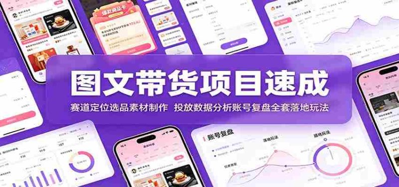图文带货项目速成:赛道定位选品素材制作,投放数据分析账号复盘全套落地玩法-湘创网