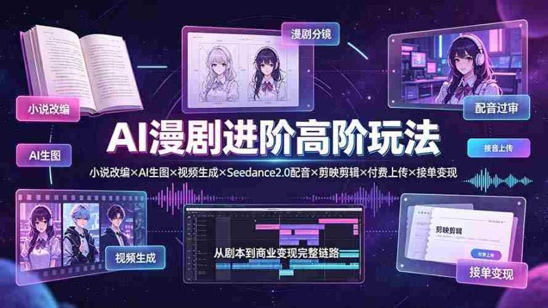 (19430期)AI漫剧进阶高阶玩法:小说改编×AI生图×视频生成×Seedance2.0配音×剪映剪辑×付费上传×接单变现-湘创网