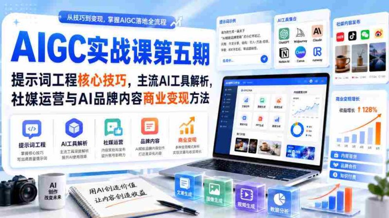 刺猬星球·AIGC实战课第五期，提示词工程核心技巧，主流AI工具解析，社媒运营与AI品牌内容商业变现方法-湘创网
