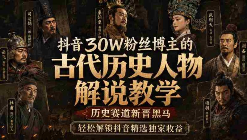 抖音30W粉丝博主的古代历史人物解说教学，历史赛道新晋黑马，轻松解锁抖音精选独家收益-湘创网