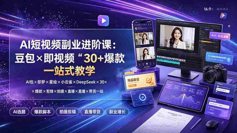 (19458期)AI短视频副业进阶课:豆包×即梦×星绘×小云雀×DeepSeek×30+爆款×剪辑×拍摄×直播×带货一站式教学-湘创网