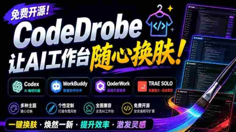 免费开源的CodeDrobe,让AI工作台随心换肤,支持Codex、WorkBuddy等,免费且本地运行!