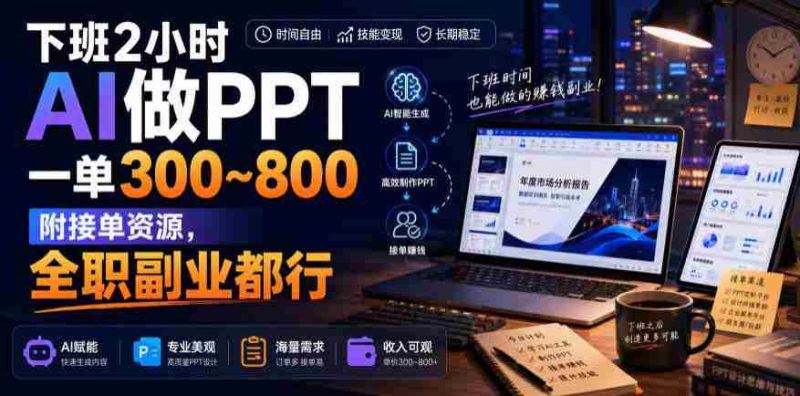 下班2小时AI做PPT，一单300~800，附接单资源，全职副业都行【揭秘】-湘创网