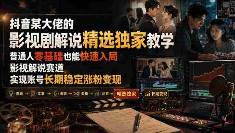 抖音某大佬的影视剧解说精选独家教学,普通人零基础也能快速入局影视解说赛道,实现账号长期稳定变现-湘创网