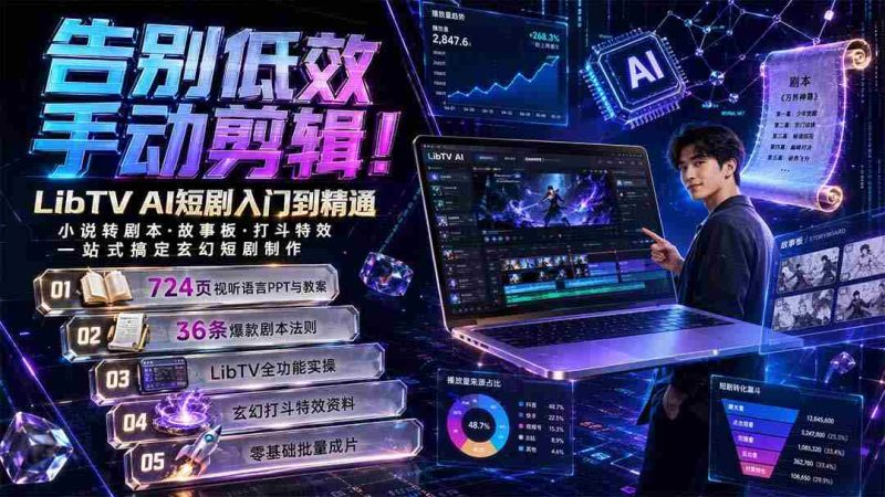 (19678期)告别低效手动剪辑!LibTV AI短剧入门到精通,小说转剧本方法,故事板打斗特效一站式搞定玄幻短剧制作-湘创网