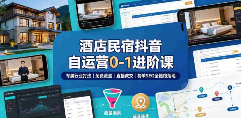 酒店民宿抖音自运营0-1进阶课|专属行业打法、免费流量+直播成交+榜单SEO全链路落地-湘创网