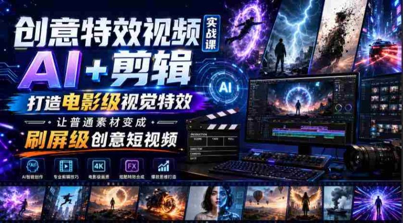 创意特效视频实战课,AI+剪辑打造电影级视觉特效,让普通素材变成刷屏级创意短视频-湘创网