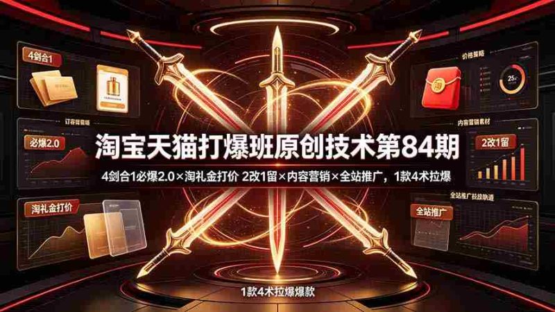 （19428期） 淘宝天猫打爆班原创技术第84期：4剑合1必爆2.0×淘礼金打价×2改1留×内容营销×全站推广，1款4术拉爆-湘创网