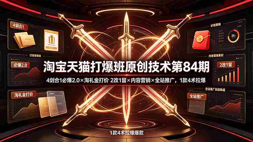 （19428期） 淘宝天猫打爆班原创技术第84期：4剑合1必爆2.0×淘礼金打价×2改1留×内容营销×全站推广，1款4术拉爆-湘创网