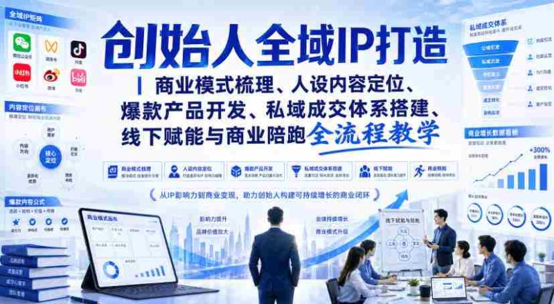 创始人全域IP打造|商业模式梳理、人设内容定位、爆款产品开发、私域成交体系搭建、线下赋能与商业陪跑全流程教学-湘创网