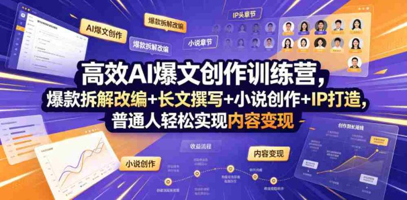 高效AI爆文创作训练营,爆款拆解改编+长文撰写+小说创作+IP打造,普通人轻松实现内容变现-湘创网