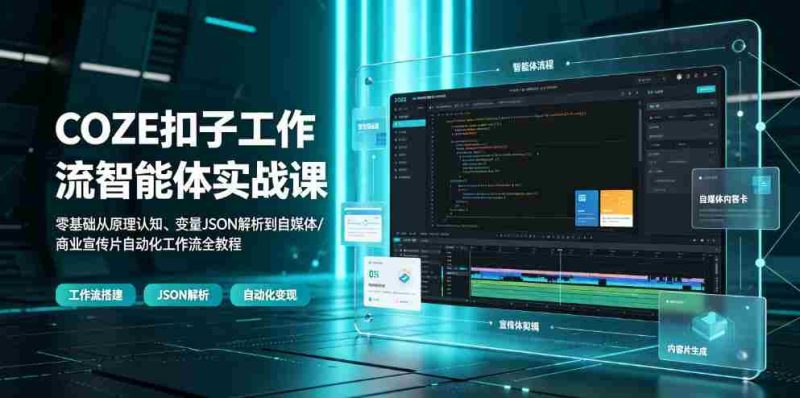 COZE扣子工作流智能体实战课|零基础从原理认知、变量JSON解析到自媒体/商业宣传片自动化工作流全教程-湘创网