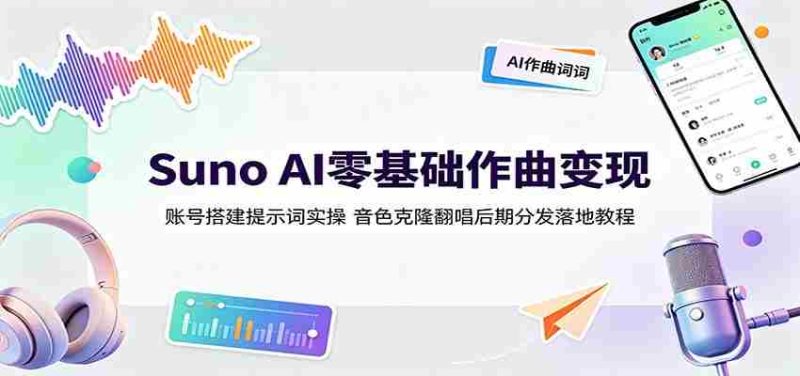 Suno AI零基础作曲变现:账号搭建提示词实操,音色克隆翻唱后期分发落地教程-湘创网