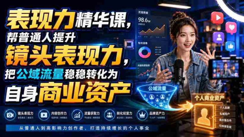 表现力精华课,帮普通人提升镜头表现力,把公域流量稳稳转化为自身商业资产-湘创网