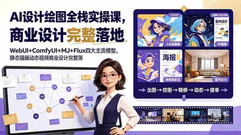 (19244期)AI设计绘图全栈实操课,WebUI+ComfyUI+MJ+Flux四大主流模型,静态插画动态视频商业设计完整落地教程-湘创网