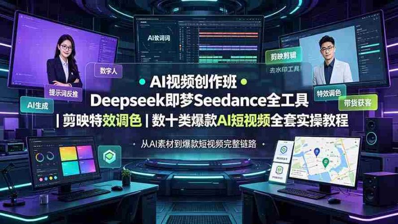 (19454期)AI视频创作班◆Deepseek即梦Seedance全工具|剪映特效调色|数十类爆款AI短视频全套实操教程-湘创网
