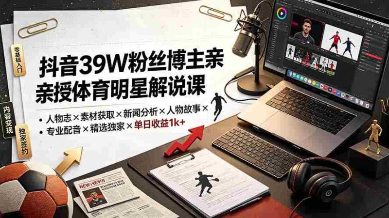 (19476期)抖音39W粉丝博主亲授体育明星解说课:人物志×素材获取×新闻分析×人物故事×专业配音×精选独家×单日收益1k+-湘创网