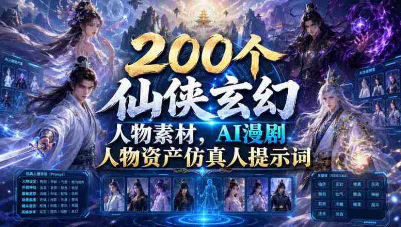 200个仙侠玄幻人物素材，AI漫剧人物资产仿真人提示词-湘创网