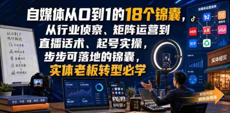 自媒体从0到1的18个锦囊,从行业侦察、矩阵运营到直播话术、起号实操,步步可落地的锦囊,实体老板转型必学-湘创网