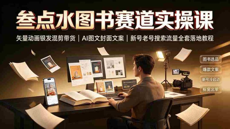 (19613期)叁点水图书赛道实操课|矢量动画银发混剪带货,AI图文封面文案,新号老号搜索流量全套落地教程-湘创网