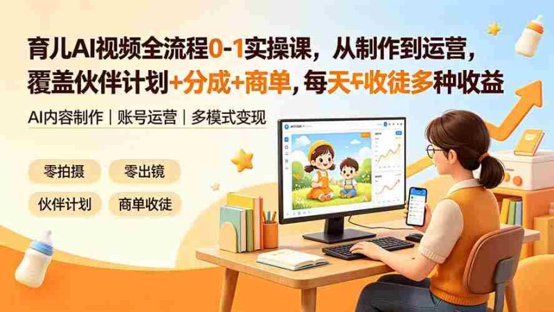 (19236期)育儿AI视频全流程0-1实操课,从制作到运营,覆盖伙伴计划+分成+商单+收徒多种收益,每天500+收益-湘创网