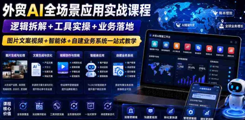 外贸AI全场景应用实战课程|逻辑拆解+工具实操+业务落地,图片文案视频+智能体+自建业务系统一站式教学-湘创网
