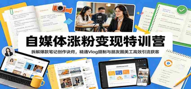 自媒体涨粉变现特训营:拆解爆款笔记创作诀窍,精通Vlog摄制与朋友圈美工高效引流获客-湘创网