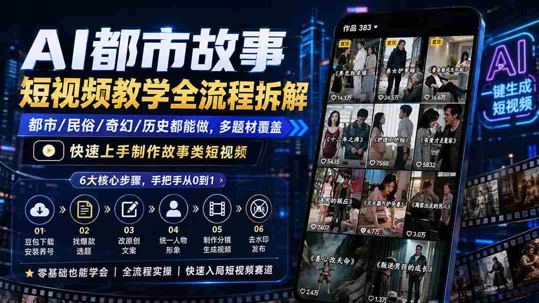 （19858期）AI都市故事短视频教学全流程拆解；都市/民俗/奇幻/历史都能做多题材覆盖，快速上手制作故事类短视频-湘创网