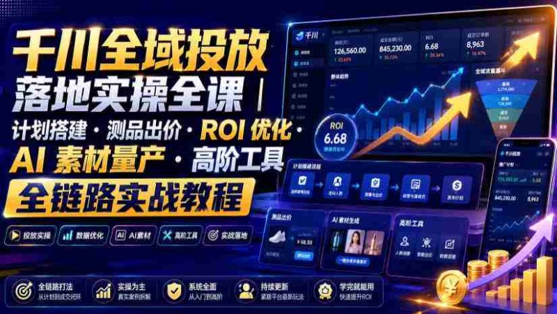 千川全域投放落地实操全课|计划搭建・测品出价・ROI优化・AI素材量产・高阶工具全链路实战教程-湘创网
