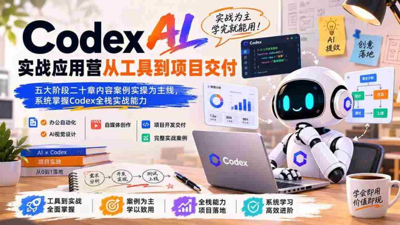 (19854期)Codex AI实战应用营从工具到项目交付;五大阶段二十章内容案例实操为主线,系统掌握Codex全栈实战能力-湘创网