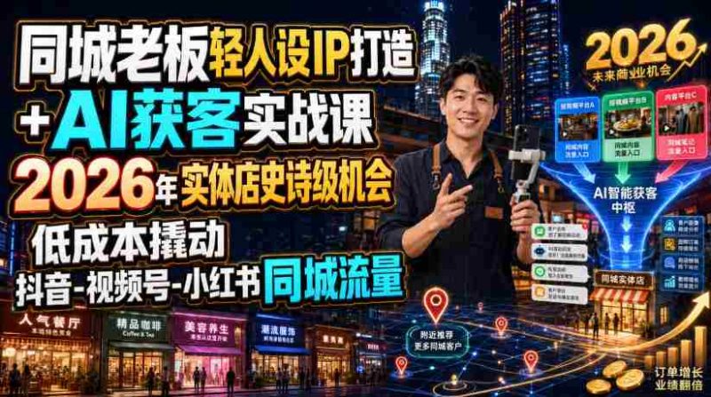 同城老板轻人设IP打造+AI获客实战课,2026年实体店史诗级机会,低成本撬动抖音-视频号-小红书同城流量-湘创网