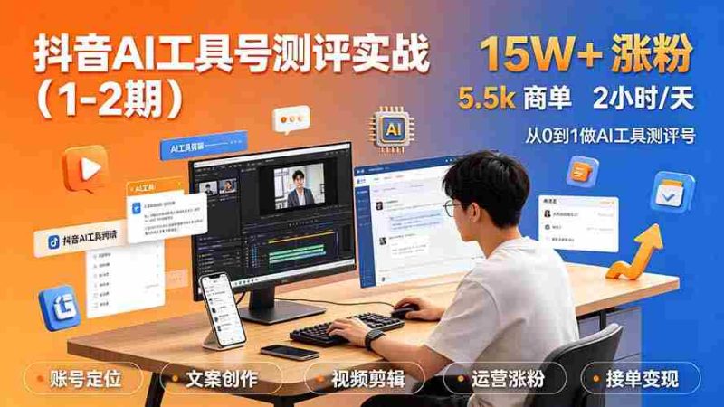 (19380期)抖音AI工具号测评实战(1-2期):单号涨粉15W+×商单5.5k×伙伴计划×普通人可复制,每天2小时长期可持续-湘创网
