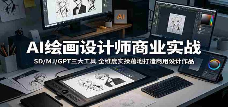 AI绘画设计师商业实战:SD/MJ/GPT三大工具,全维度实操落地打造商用设计作品-湘创网