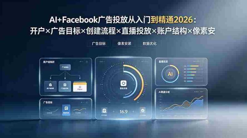 (19465期)AI+Facebook广告投放从入门到精通2026:开户×广告目标×创建流程×直播投放×账户结构×像素安装×AI赋能-湘创网