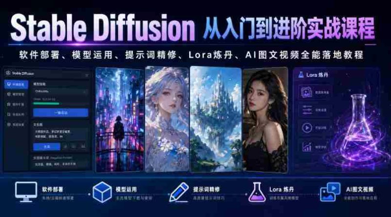 Stable Diffusion从入门到进阶实战课程|软件部署、模型运用、提示词精修、Lora炼丹、AI图文视频全能落地教程-湘创网
