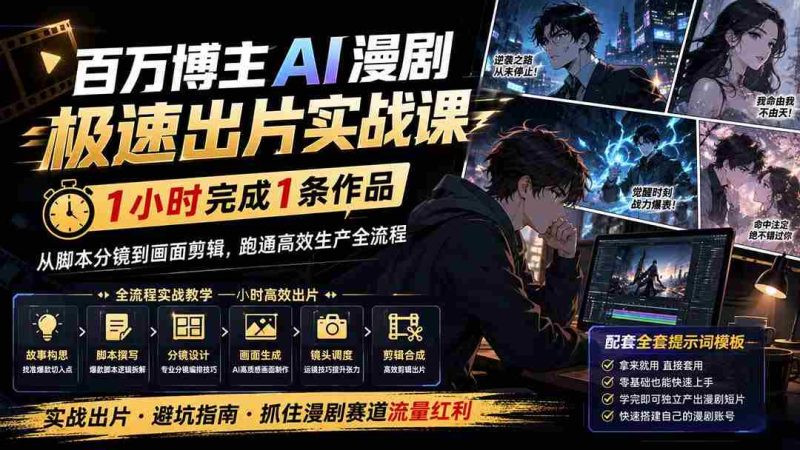 (20173期)百万博主AI漫剧极速出片实战课:1小时产出条作品,从脚本分镜到画面剪辑,跑通高效生产全流程-湘创网
